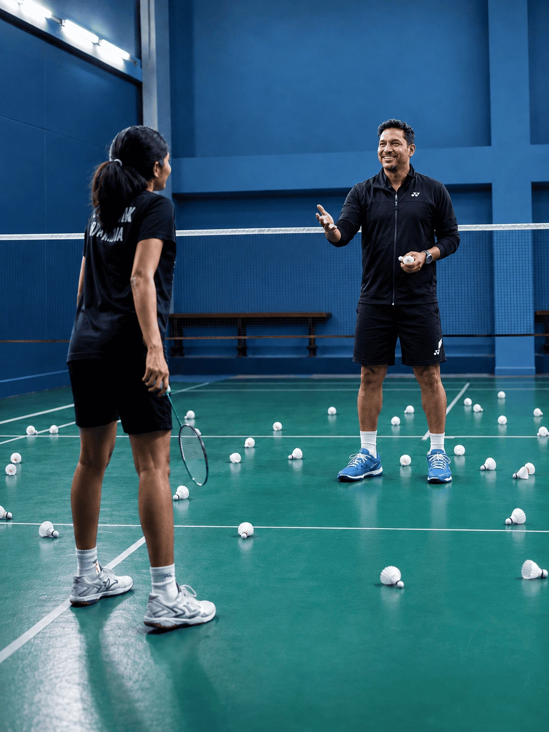 Coach Justin guiding a JNBC badminton trainee
